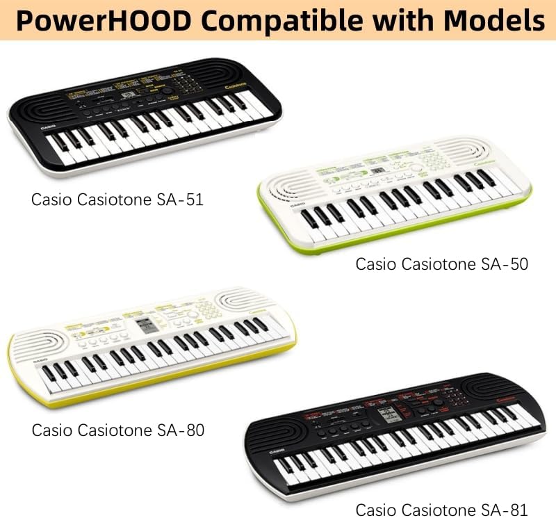 PowerHOOD محول AC/DC بجهد 9.5 فولت متوافق مع كاسيو كاسيون SA-51 SA-50 SA-80 SA-81 SA50 SA51 SA80 SA81 لوحة مفاتيح محمولة 32 مفتاح 44 مفتاح 9VDC - 9.5VDC كابل شحن مزود الطاقة PSU - Image 2